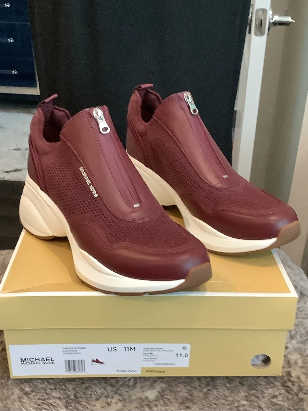 Michael Kors Women's Leather Wine color Zip-top Platform Sneakers